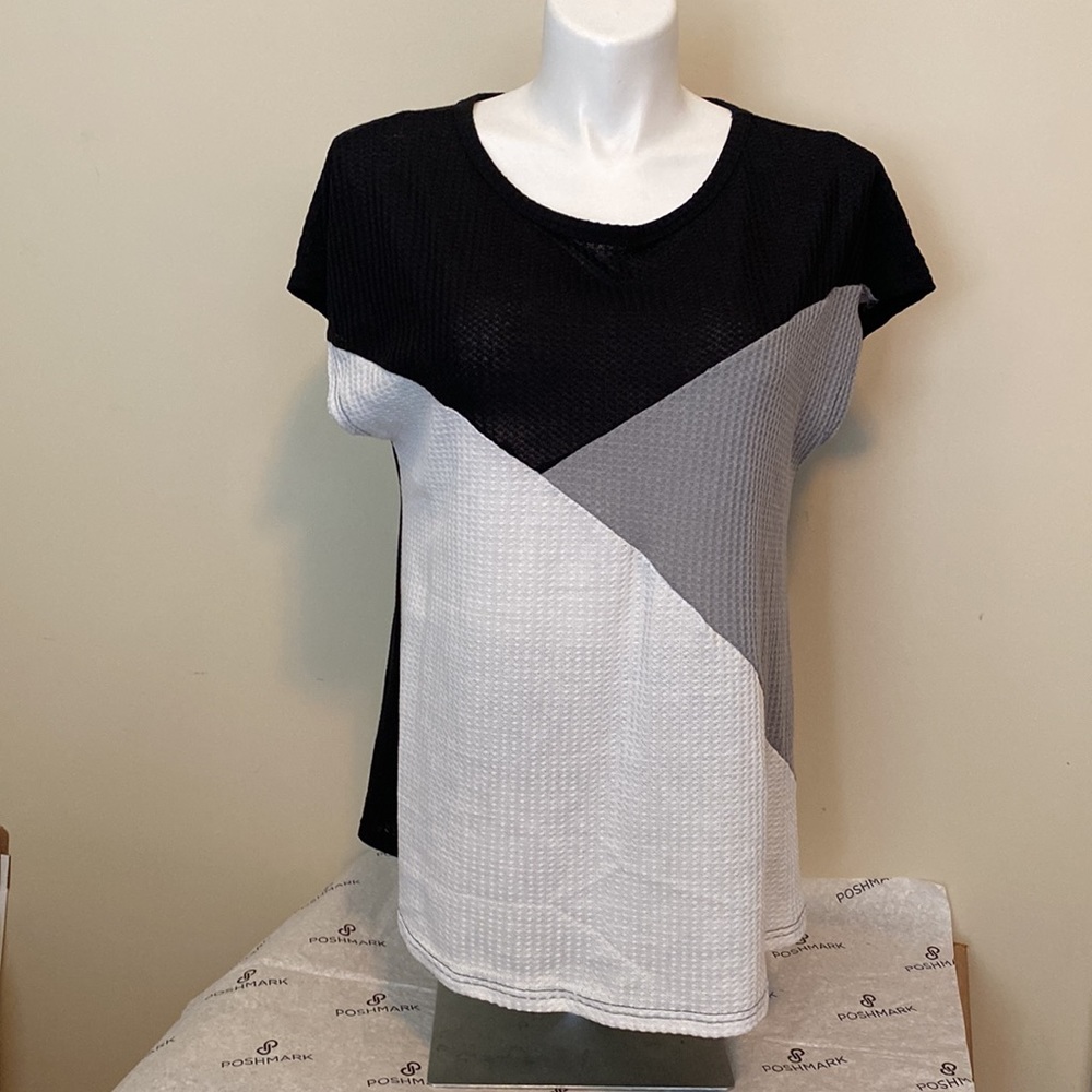 White, Gray & Black asymmetrical top